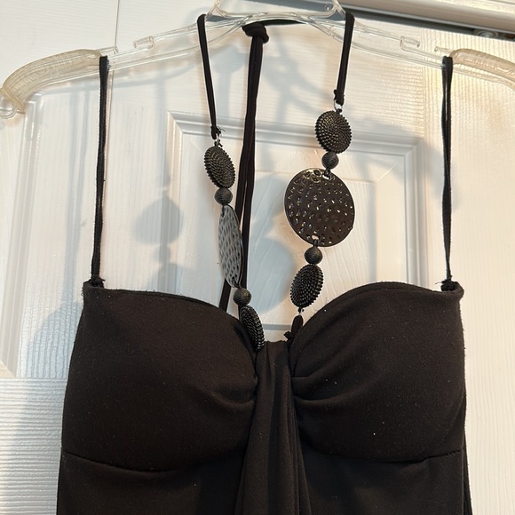 C. Graffitti black wood beads halter long dress - Picture 2 of 8